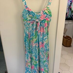 Lilly Pulitzer Pink and Green Floral Dress midi maxi dress